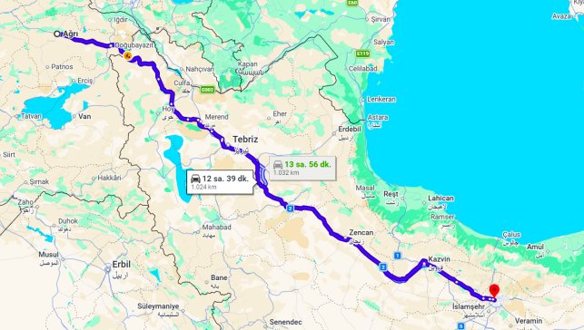 Ağrı Tahran Arası Kaç Km?
