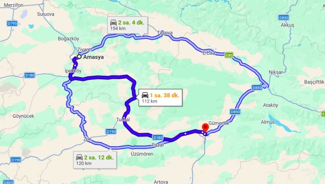 Amasya Tokat Arası Kaç Km?
