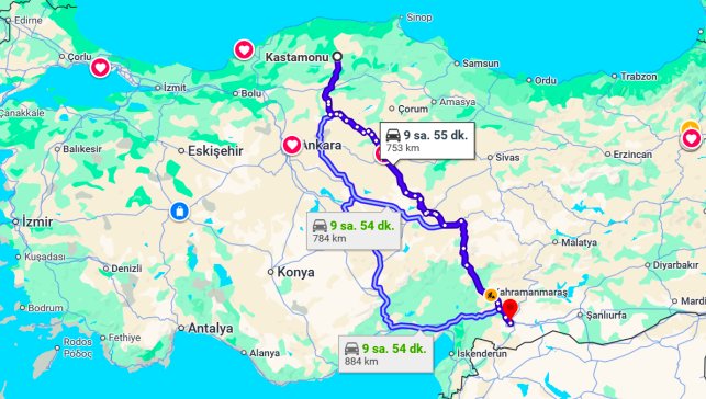 Kastamonu Gaziantep Arası Kaç Km?