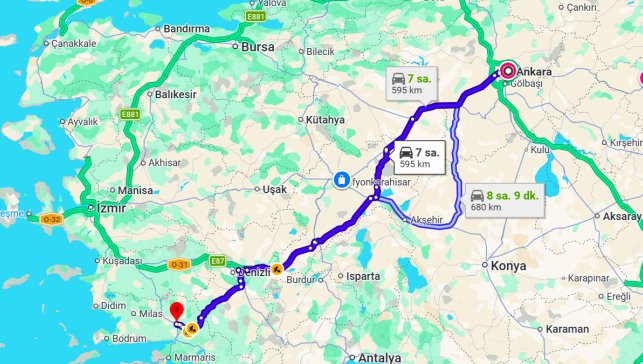 Ankara Muğla Arası Kaç Km?