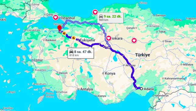 Adana Bursa Arası Kaç Km?