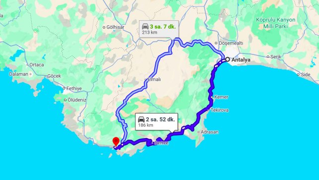 Antalya Kaş Arası Kaç Km?