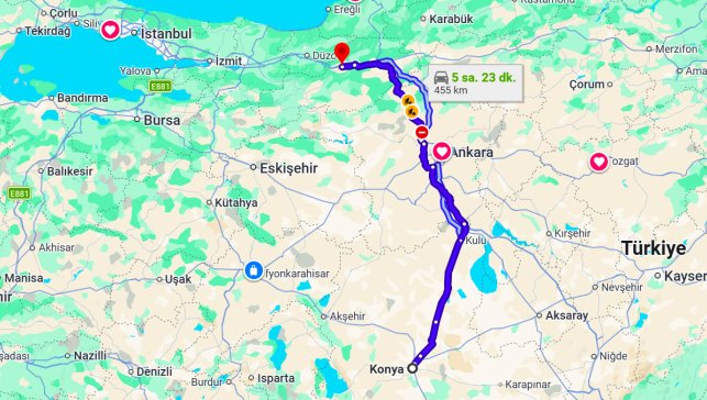 Konya Bolu Arası Kaç Km?