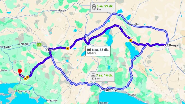 Konya Muğla Arası Kaç Km?
