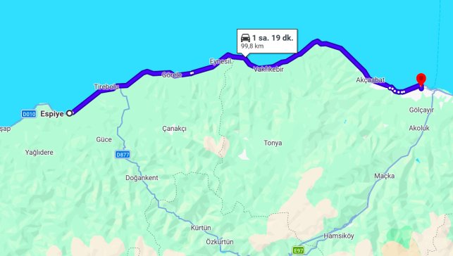 Espiye Trabzon Arası Kaç Km?