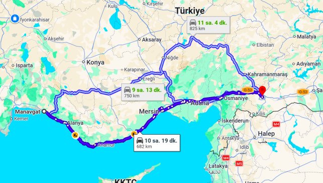 Manavgat Gaziantep Arası Kaç Km?