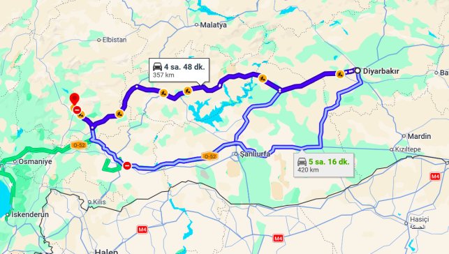 Diyarbakır Kahramanmaraş Arası Kaç Km?