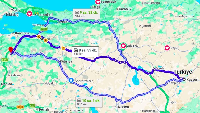 Kayseri Balıkesir Arası Kaç Km?