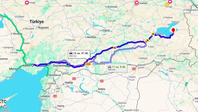 Adana Van Arası Kaç Km?