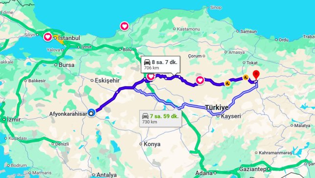 Afyonkarahisar Sivas Arası Kaç Km?