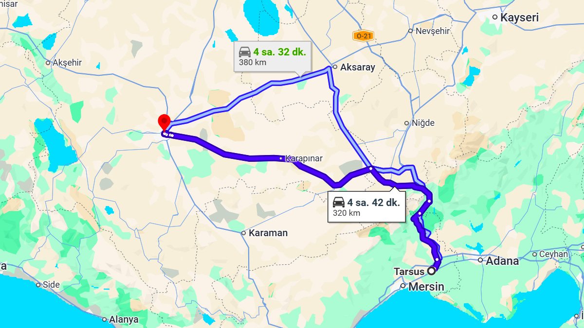 Tarsus ile Konya Arası Kaç KM? Kaç Saat? Tarsus/Konya Mesafe Bilgisi!