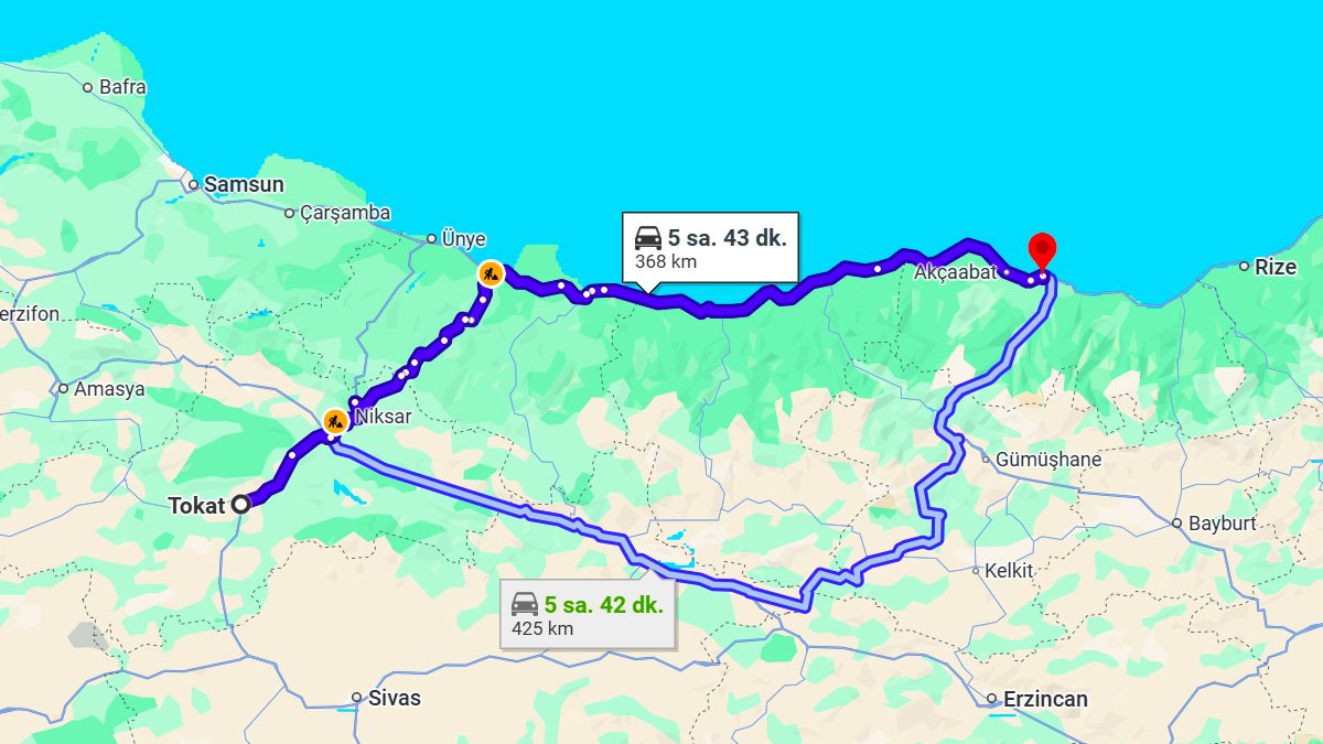 Tokat ile Trabzon Arası Kaç KM? Kaç Saat? Tokat/Trabzon Mesafe Bilgisi!
