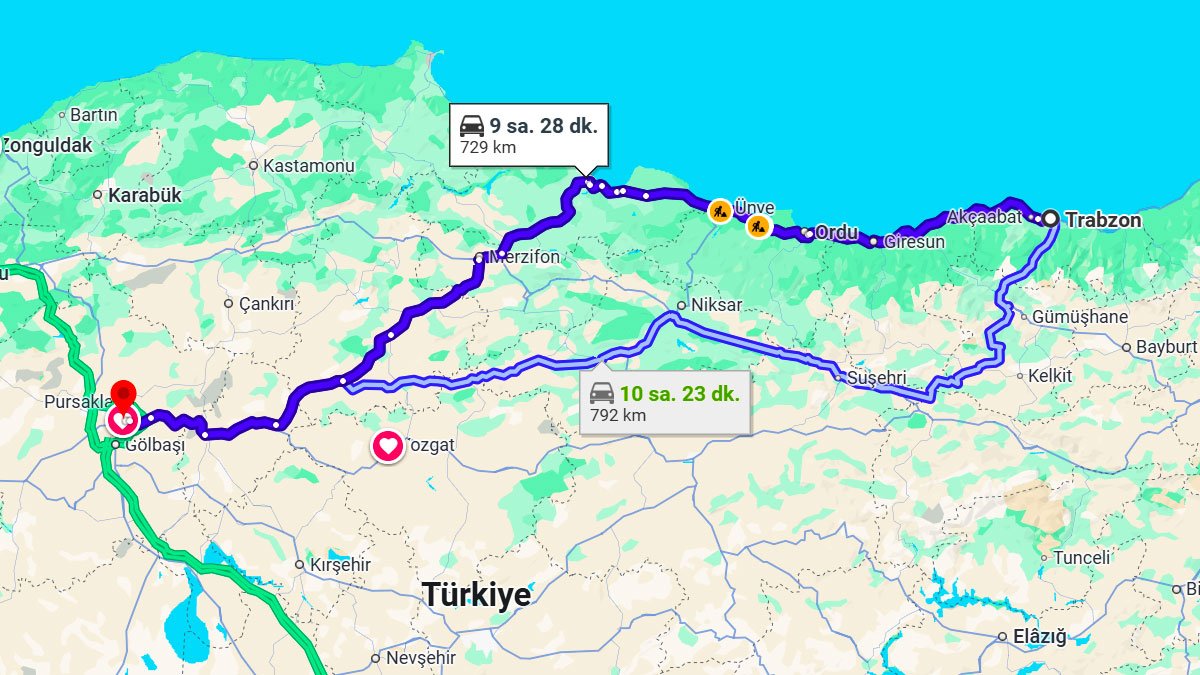 Trabzon ile Ankara Arası Kaç KM? Kaç Saat? Trabzon/Ankara Mesafe Bilgisi!
