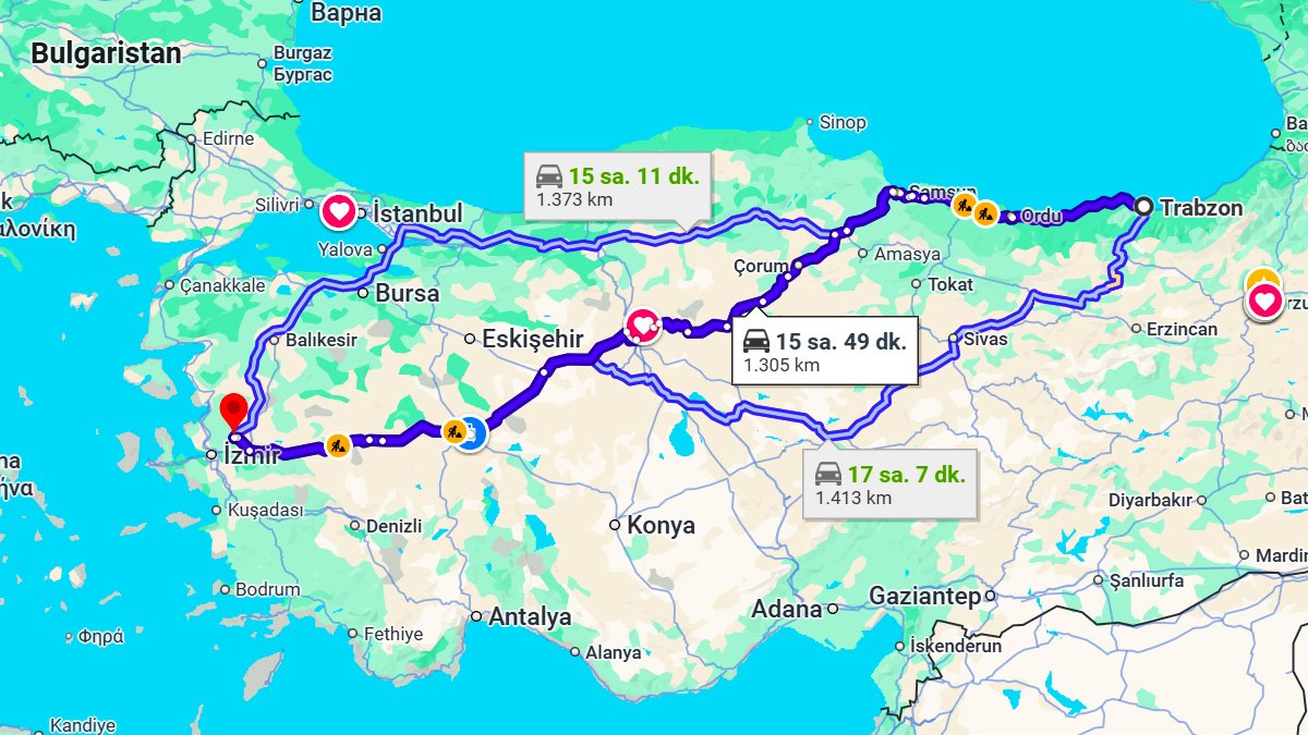 Trabzon ile Manisa Arası Kaç KM? Kaç Saat? Trabzon/Manisa Mesafe Bilgisi!
