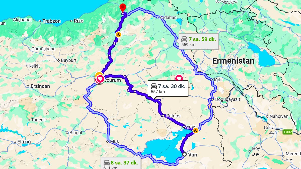 Van ile Artvin Arası Kaç KM? Kaç Saat? Van/Artvin Mesafe Bilgisi!