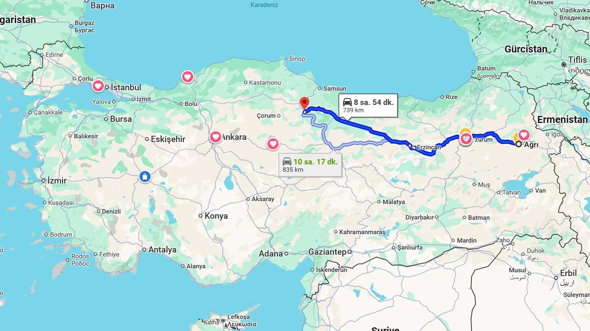 Ağrı ile Amasya Arası Kaç Km? Kaç Saat? Ağrı/Amasya Mesafe Bilgisi!