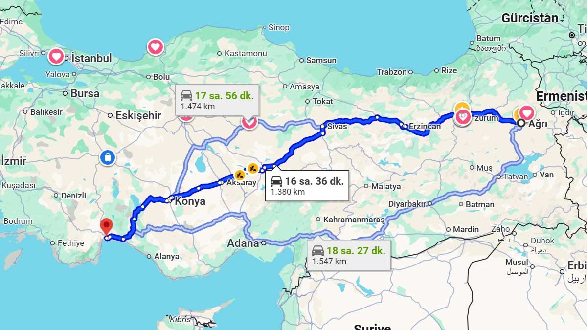 Ağrı ile Antalya Arası Kaç Km? Kaç Saat? Ağrı/Antalya Mesafe Bilgisi!
