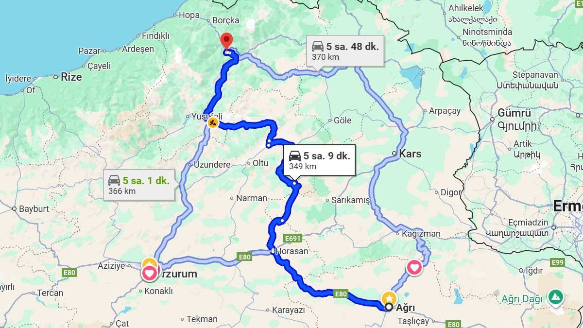 Ağrı ile Artvin Arası Kaç Km? Kaç Saat? Ağrı/Artvin Mesafe Bilgisi!