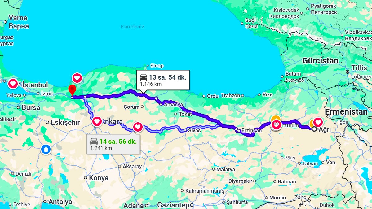 Ağrı ile Bolu Arası Kaç KM? Kaç Saat? Ağrı/Bolu Mesafe Bilgisi!