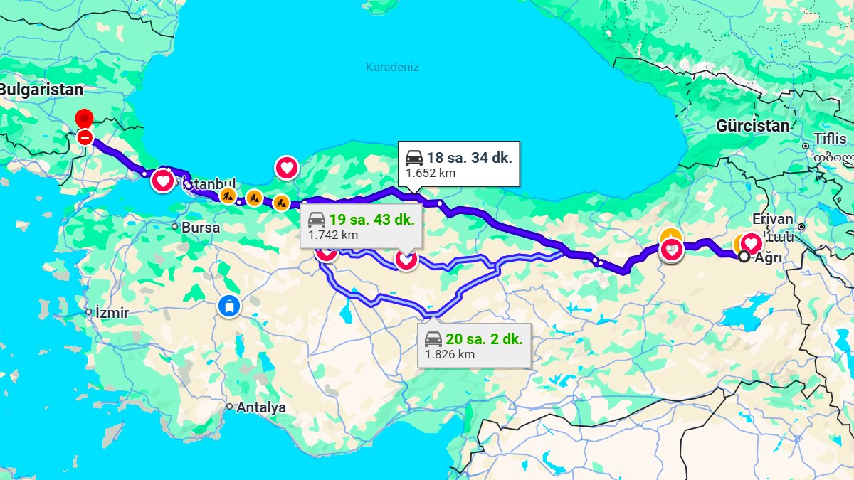 Ağrı ile Edirne Arası Kaç KM? Kaç Saat? Ağrı/Edirne Mesafe Bilgisi!
