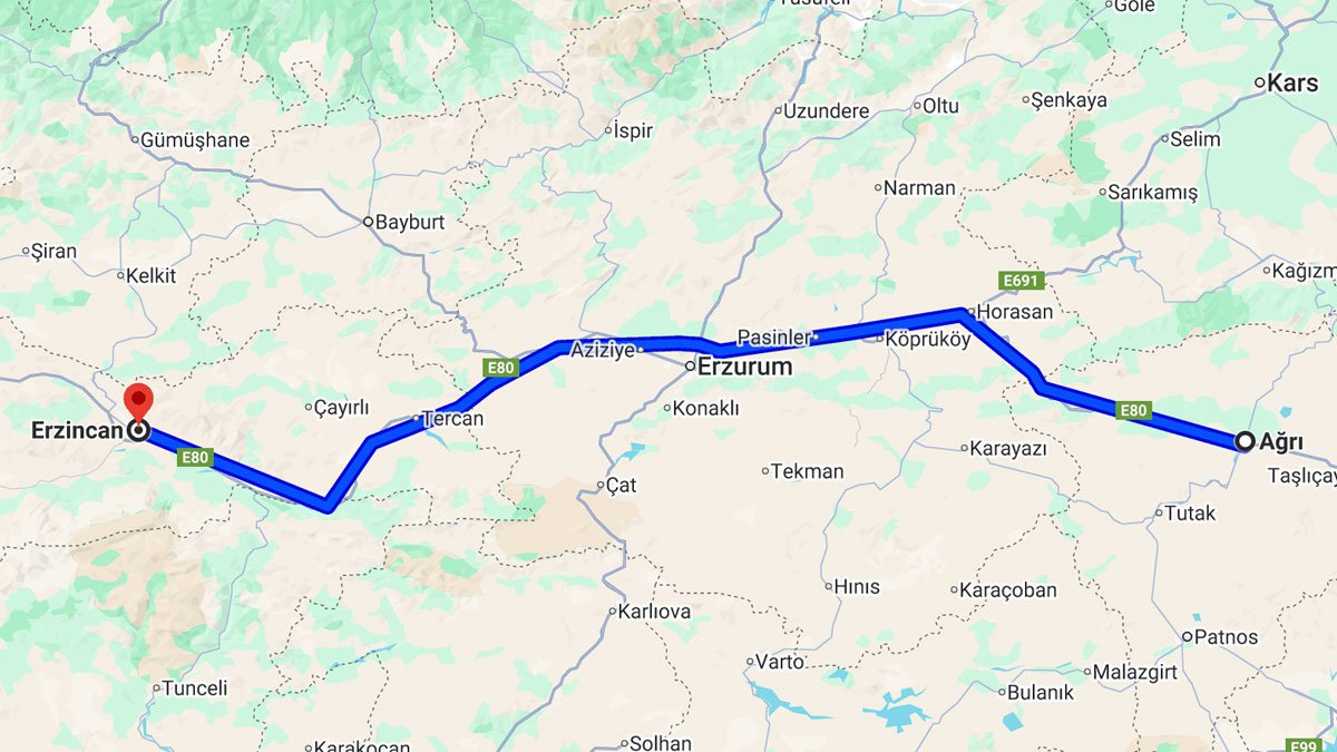 Ağrı ile Erzincan Arası Kaç Km? Kaç Saat? Erzincan/Ağrı Mesafe Bilgisi!