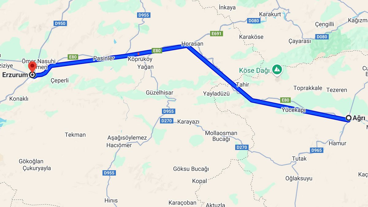 Ağrı ile Erzurum Arası Kaç Km? Kaç Saat? Ağrı/Erzurum Mesafe Bilgisi!