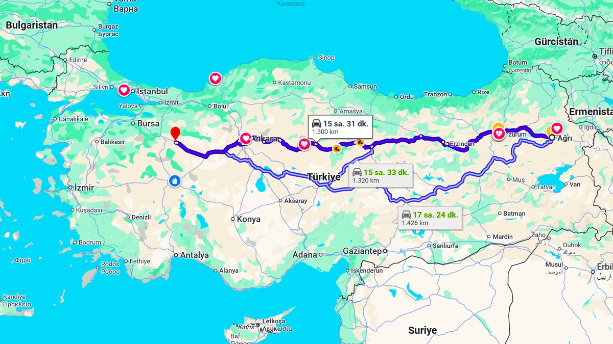 Ağrı ile Eskişehir Arası Kaç Km? Kaç Saat? Ağrı/Eskişehir Mesafe Bilgisi!