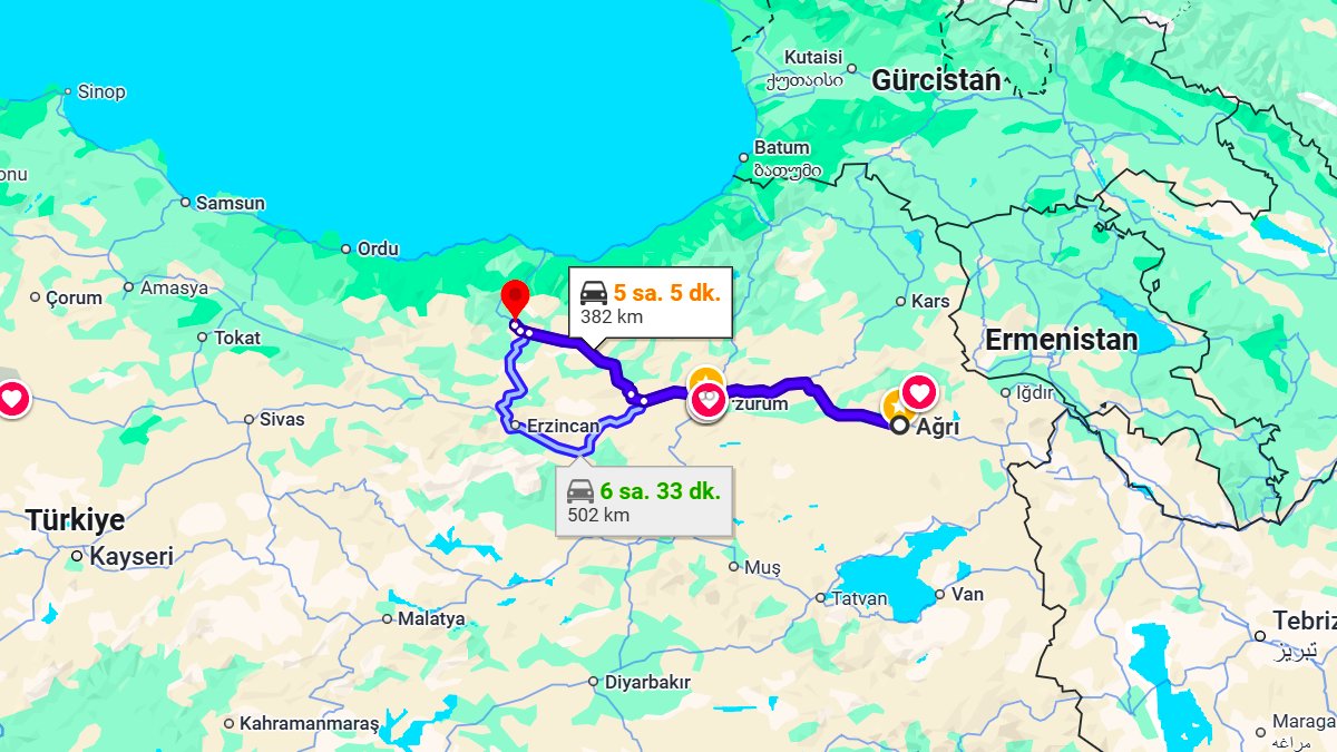 Ağrı ile Gümüşhane Arası Kaç KM? Kaç Saat? Ağrı/Gümüşhane Mesafe Bilgisi!