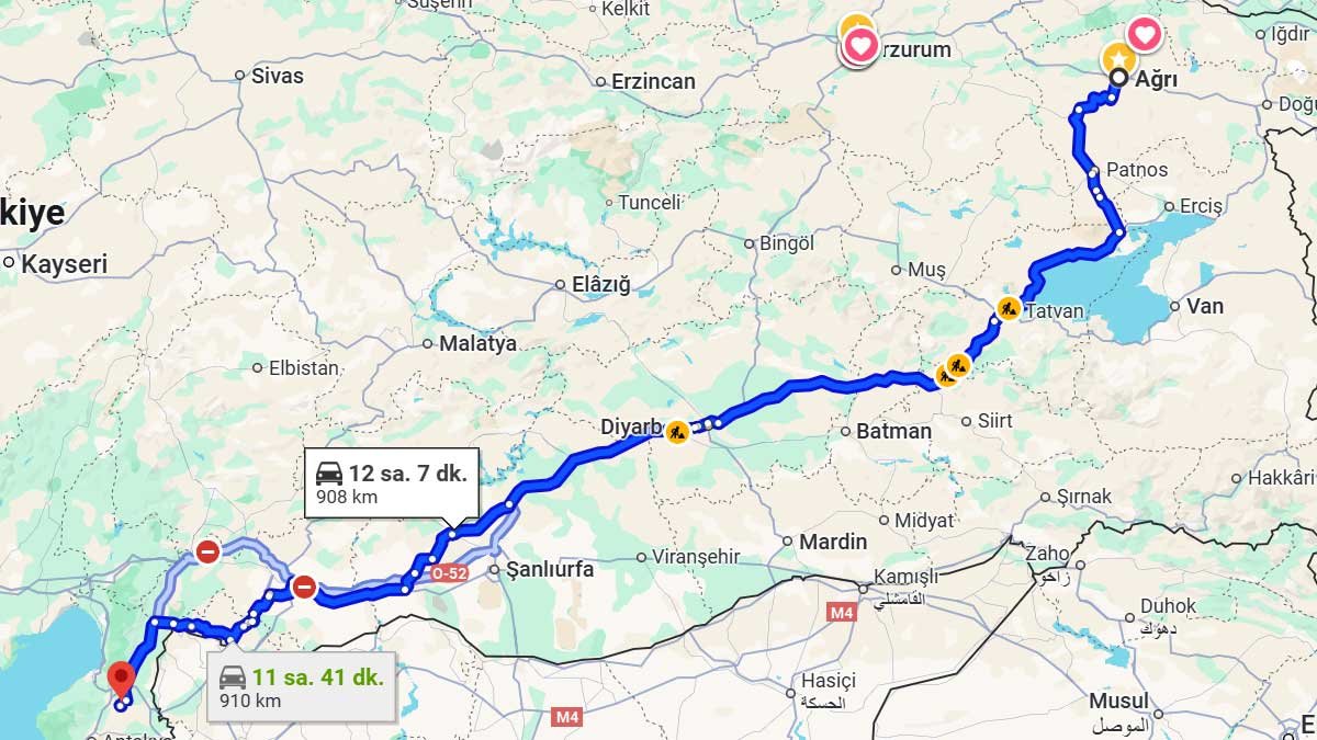 Ağrı ile Hatay Arası Kaç Km? Kaç Saat? Ağrı/Hatay Mesafe Bilgisi!