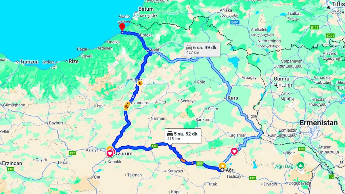 Ağrı ile Hopa Arası Kaç Km? Kaç Saat? Ağrı/Hopa Mesafe Bilgisi!