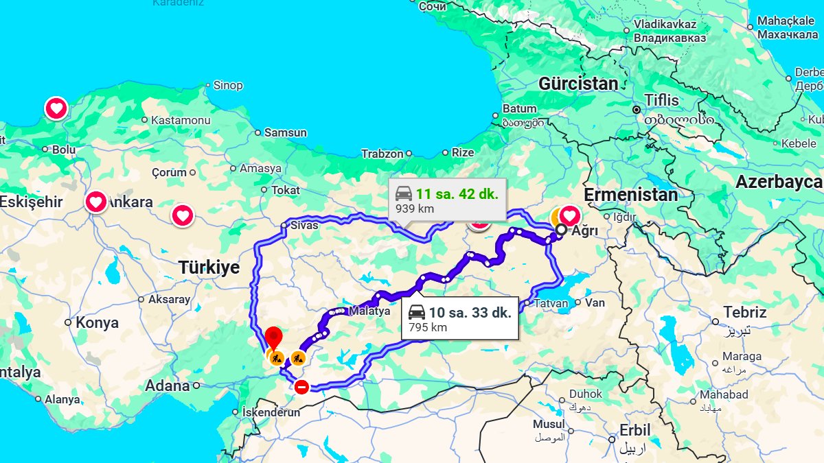Ağrı ile Kahramanmaraş Arası Kaç KM? Kaç Saat? Ağrı/Kahramanmaraş Mesafe Bilgisi!
