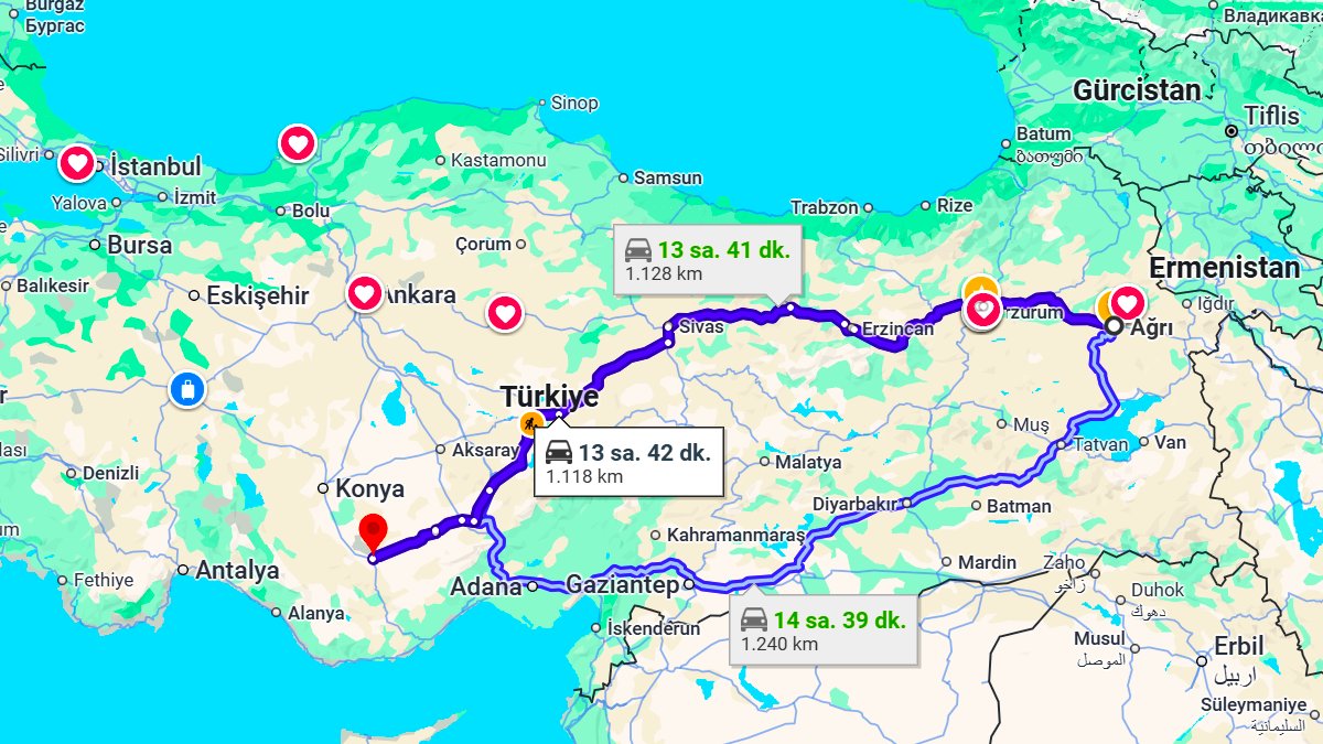 Ağrı ile Karaman Arası Kaç KM? Kaç Saat? Ağrı/Karaman Mesafe Bilgisi!