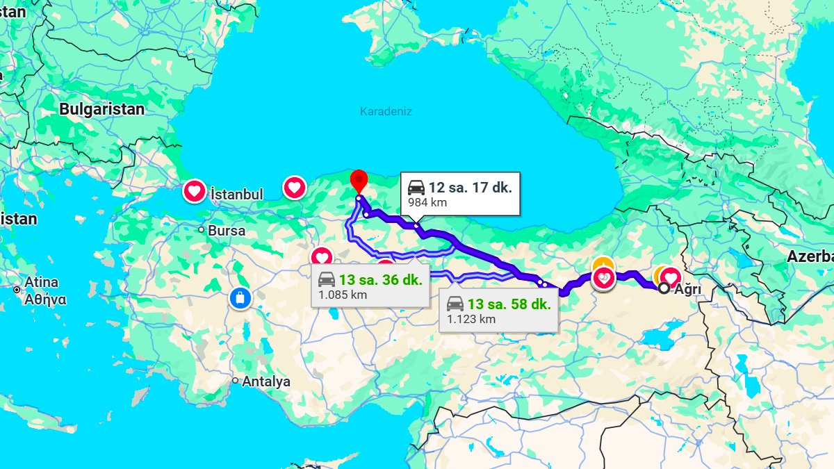Ağrı ile Kastamonu Arası Kaç KM? Kaç Saat? Ağrı/Kastamonu Mesafe Bilgisi!
