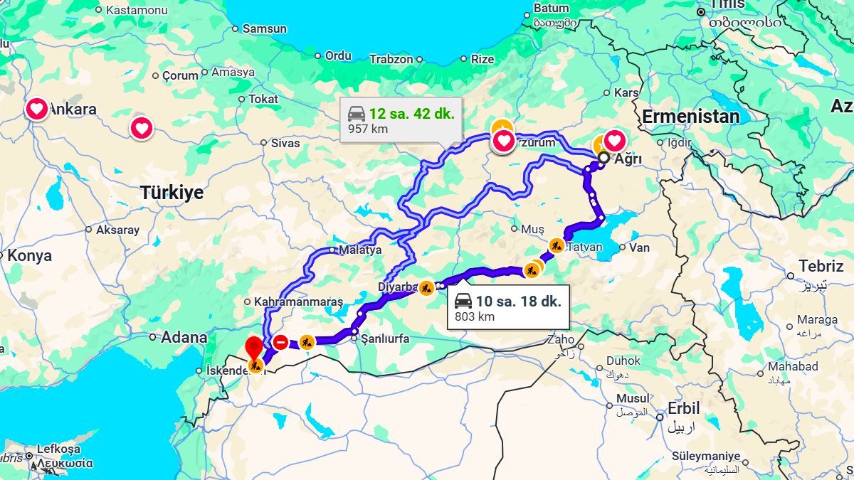 Ağrı ile Kilis Arası Kaç KM? Kaç Saat? Ağrı/Kilis Mesafe Bilgisi!