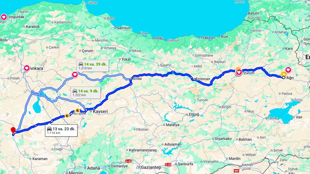 Ağrı ile Konya Arası Kaç Km? Kaç Saat? Ağrı/Konya Mesafe Bilgisi!