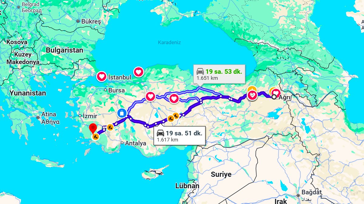 Ağrı ile Muğla Arası Kaç KM? Kaç Saat? Ağrı/Muğla Mesafe Bilgisi!