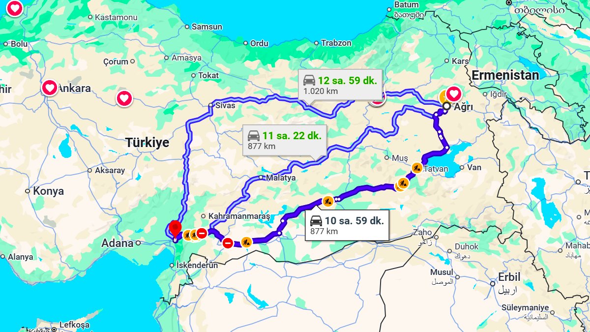 Ağrı ile Osmaniye Arası Kaç KM? Kaç Saat? Ağrı/Osmaniye Mesafe Bilgisi!