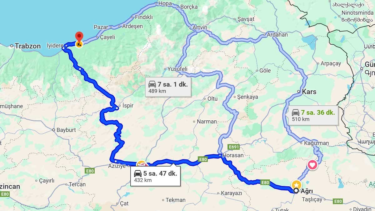 Ağrı ile Rize Arası Kaç Km? Kaç Saat? Ağrı/Rize Mesafe Bilgisi!