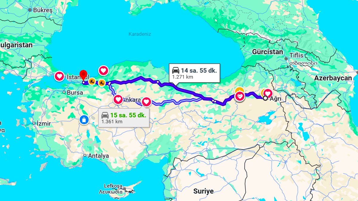 Ağrı ile Sakarya Arası Kaç KM? Kaç Saat? Ağrı/Sakarya Mesafe Bilgisi!