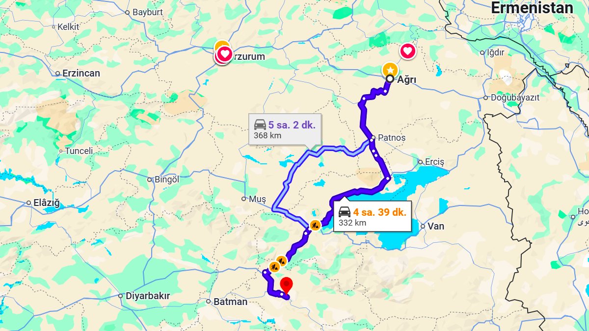Ağrı ile Siirt Arası Kaç KM? Kaç Saat? Ağrı/Siirt Mesafe Bilgisi!