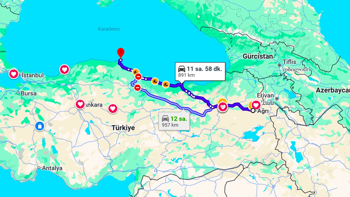 Ağrı ile Sinop Arası Kaç KM? Kaç Saat? Ağrı/Sinop Mesafe Bilgisi!