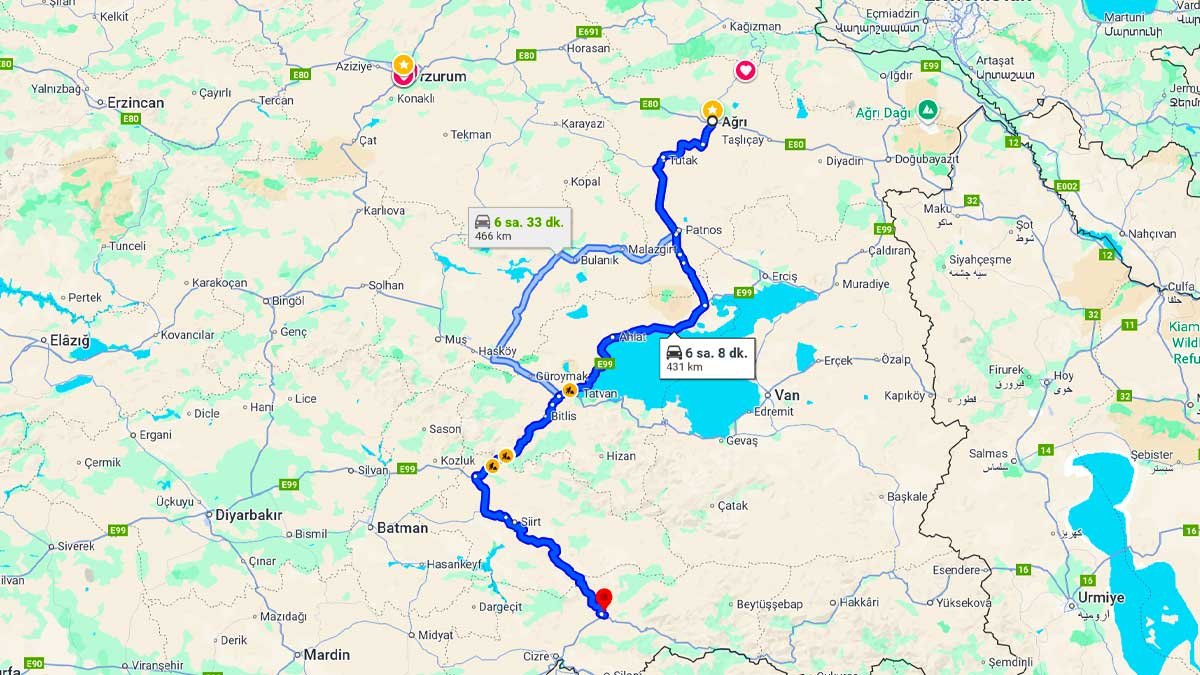 Ağrı ile Şırnak Arası Kaç Km? Kaç Saat? Ağrı/Şırnak Mesafe Bilgisi!