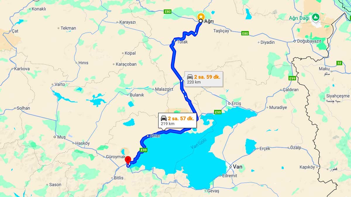 Ağrı ile Tatvan Arası Kaç Km? Kaç Saat? Ağrı/Tatvan Mesafe Bilgisi!