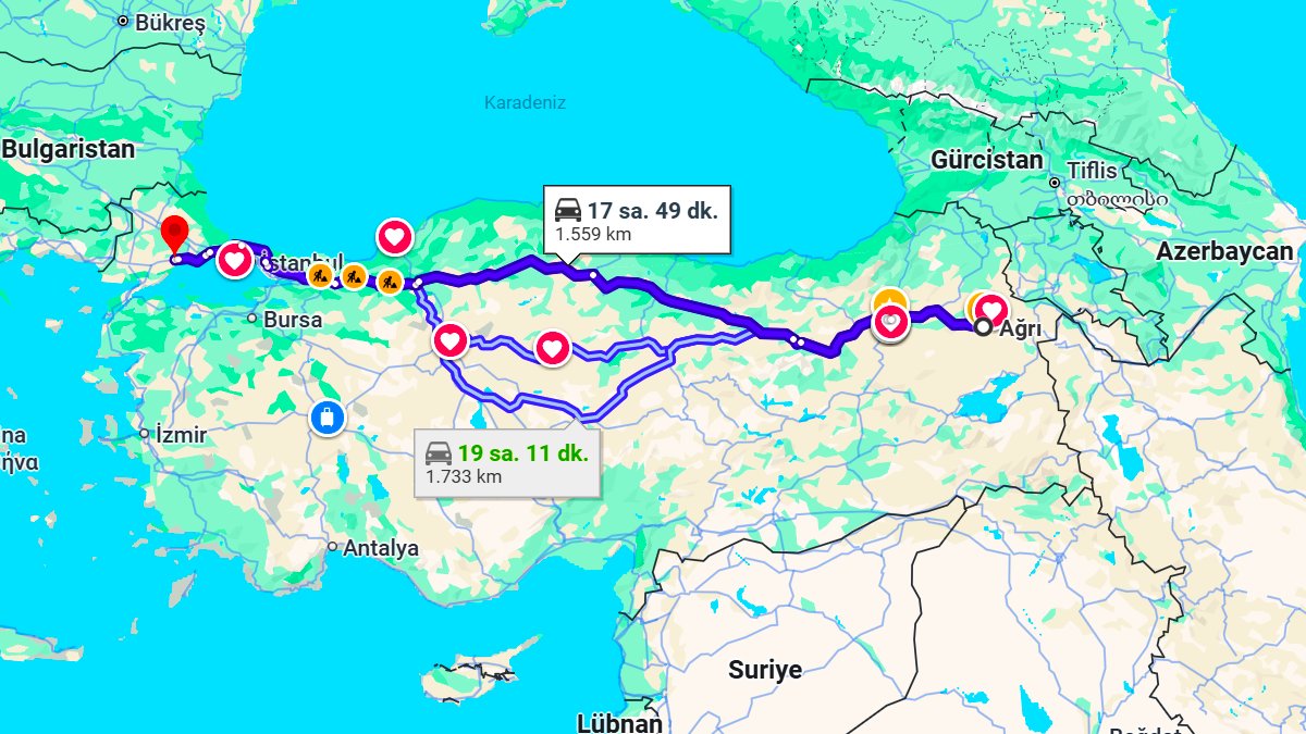 Ağrı ile Tekirdağ Arası Kaç KM? Kaç Saat? Ağrı/Tekirdağ Mesafe Bilgisi!