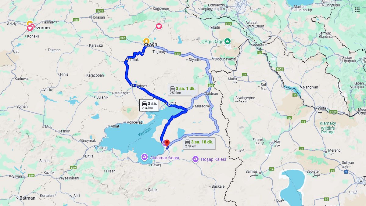 Ağrı ile Van Arası Kaç KM? Kaç Saat? Ağrı/Van Mesafe Bilgisi!