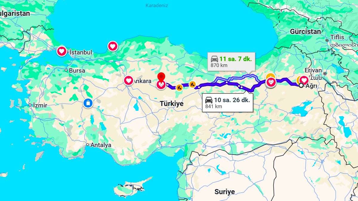 Ağrı ile Yozgat Arası Kaç KM? Kaç Saat? Ağrı/Yozgat Mesafe Bilgisi!
