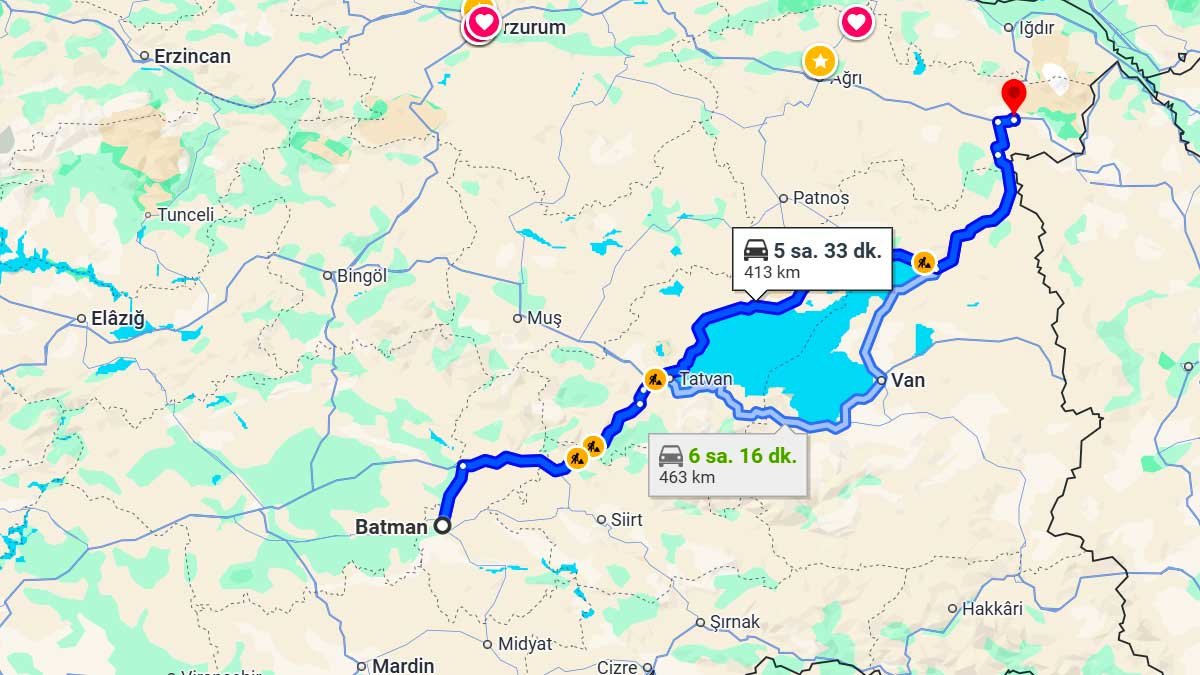 Batman ile Doğubayazıt Arası Kaç Km? Kaç Saat? Batman/Doğubayazıt Mesafe Bilgisi!