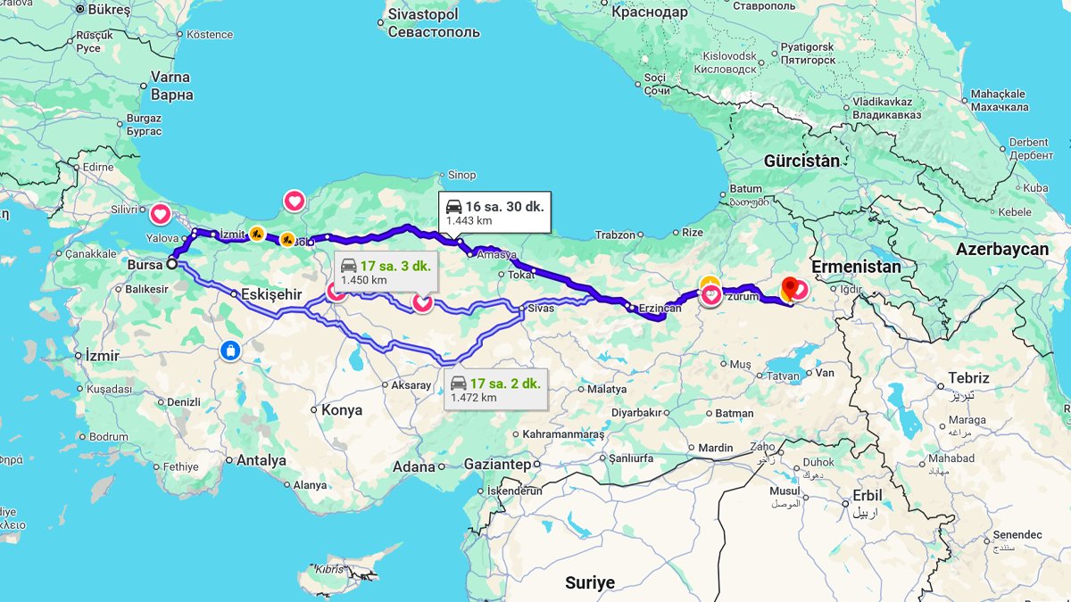 Bursa ile Ağrı Arası Kaç Km? Kaç Saat? Bursa/Ağrı Mesafe Bilgisi!