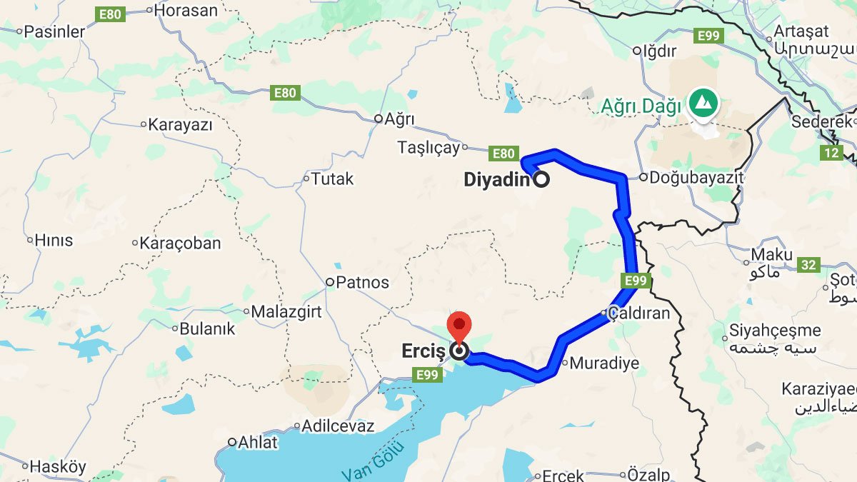 Diyadin ile Erciş Arası Kaç Km? Kaç Saat? Diyadin-Erciş Arasındaki Mesafe!