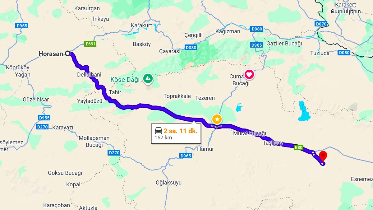 Horasan ile Diyadin Arası Kaç Km? Kaç Saat? Horasan/Diyadin Mesafe Bilgisi!